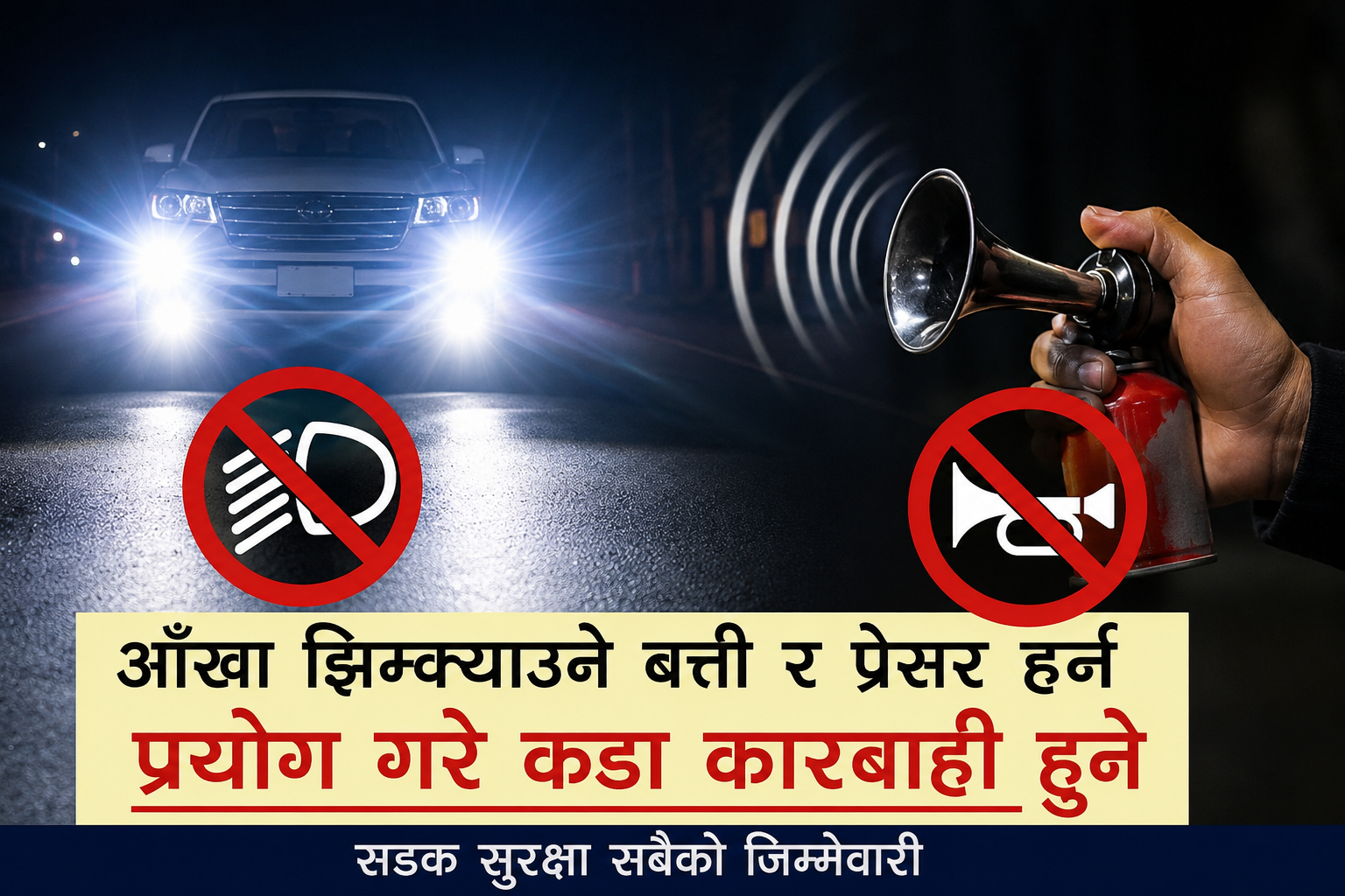 आफुखुसी हेडलाइट र प्रेसर हर्न प्रयोग गरे कडा कारबाही हुने