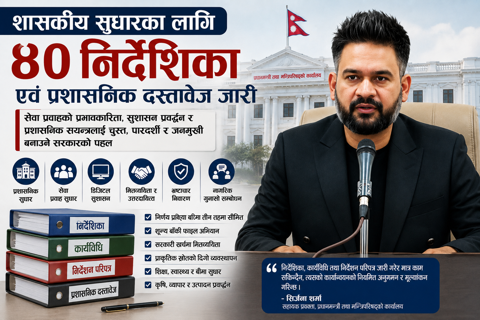 शासकीय सुधारका लागि सरकारले जारी गर्‍यो ४० निर्देशिका र प्रशासनिक दस्तावेज
