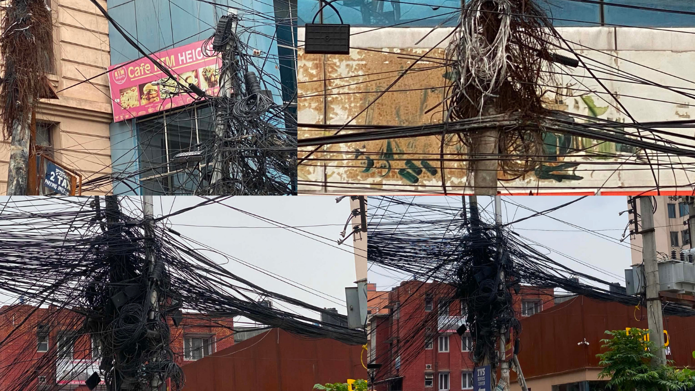 काठमाडौंमा अव्यवस्थित दूरसञ्चार तथा इन्टरनेटका तार हटाउने अभियान तीव्र