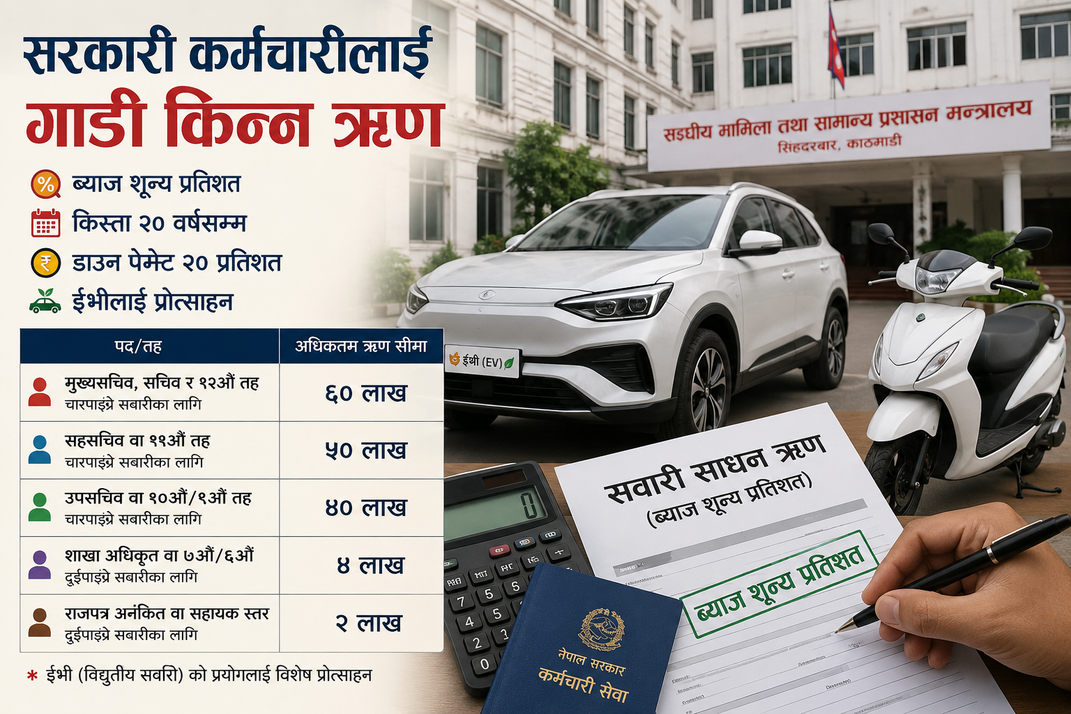 कर्मचारीलाई सवारी साधन किन्न निर्ब्याज ऋण, किस्ता अवधि २० वर्ष, कसले कति पाउँछ ऋण?