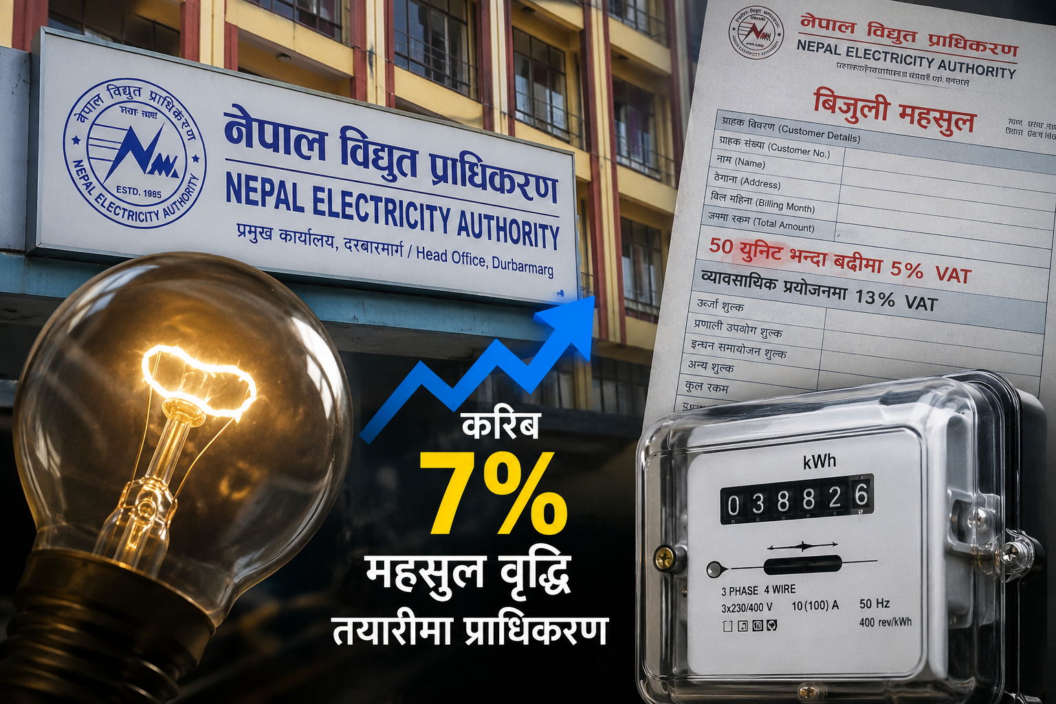 बिजुलीको महसुल ७ प्रतिशत बढाउने तयारीमा प्राधिकरण